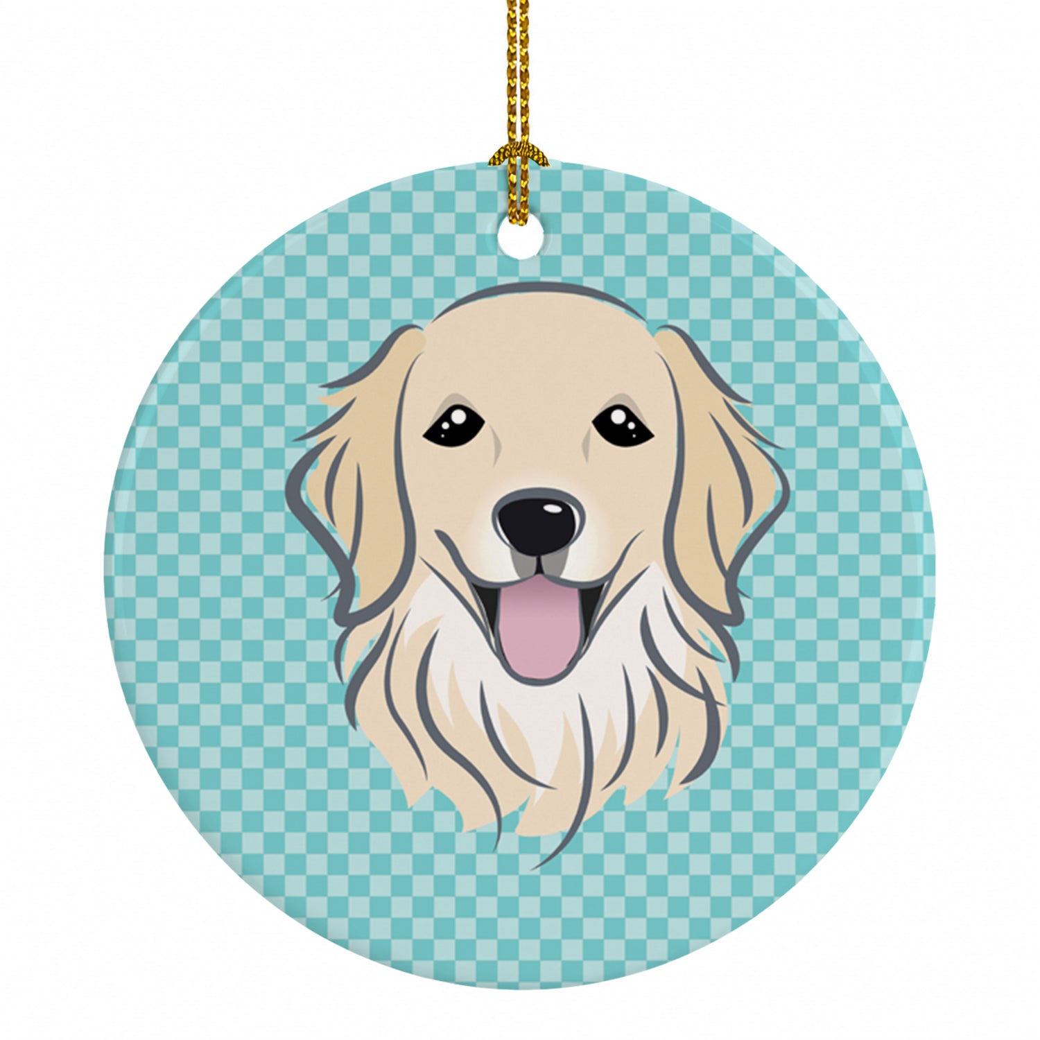 Checkerboard Blue Golden Retriever Ceramic Ornament Christmas Tree Hanging Decorations for Home Christmas Holiday, Party, Gift, 3 in, Multicolor