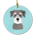 Checkerboard Blue Schnauzer Ceramic Ornament Christmas Tree Hanging Decorations for Home Christmas Holiday, Party, Gift, 3 in, Multicolor