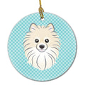 Checkerboard Blue Pomeranian Ceramic Ornament Christmas Tree Hanging Decorations for Home Christmas Holiday, Party, Gift, 3 in, Multicolor