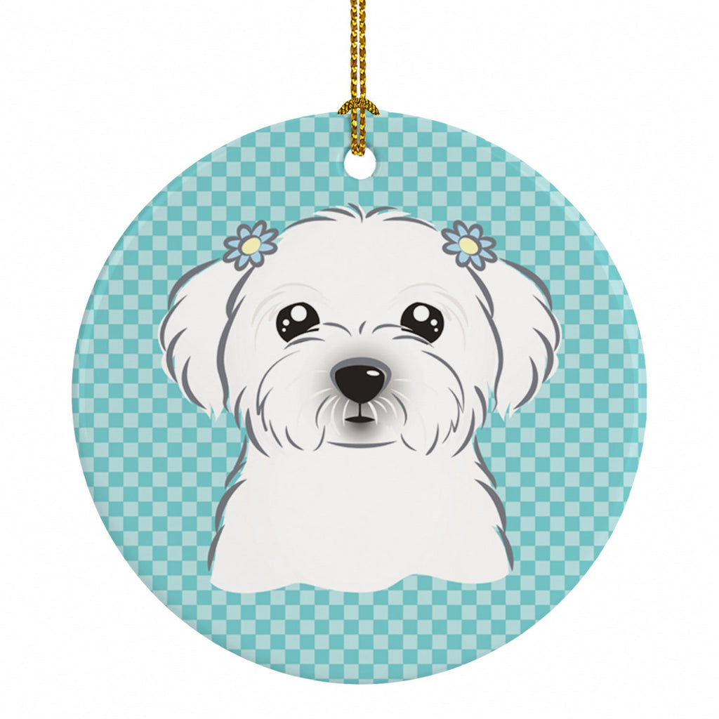 Checkerboard Blue Maltese Ceramic Ornament Christmas Tree Hanging Decorations for Home Christmas Holiday, Party, Gift, 3 in, Multicolor