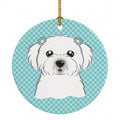 Checkerboard Blue Maltese Ceramic Ornament Christmas Tree Hanging Decorations for Home Christmas Holiday, Party, Gift, 3 in, Multicolor