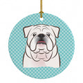 Checkerboard Blue White English Bulldog  Ceramic Ornament Christmas Tree Hanging Decorations for Home Christmas Holiday, Party, Gift, 3 in, Multicolor