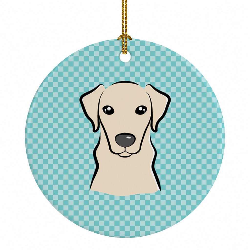 Checkerboard Blue Yellow Labrador Ceramic Ornament Christmas Tree Hanging Decorations for Home Christmas Holiday, Party, Gift, 3 in, Multicolor