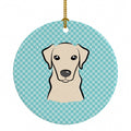 Checkerboard Blue Yellow Labrador Ceramic Ornament Christmas Tree Hanging Decorations for Home Christmas Holiday, Party, Gift, 3 in, Multicolor