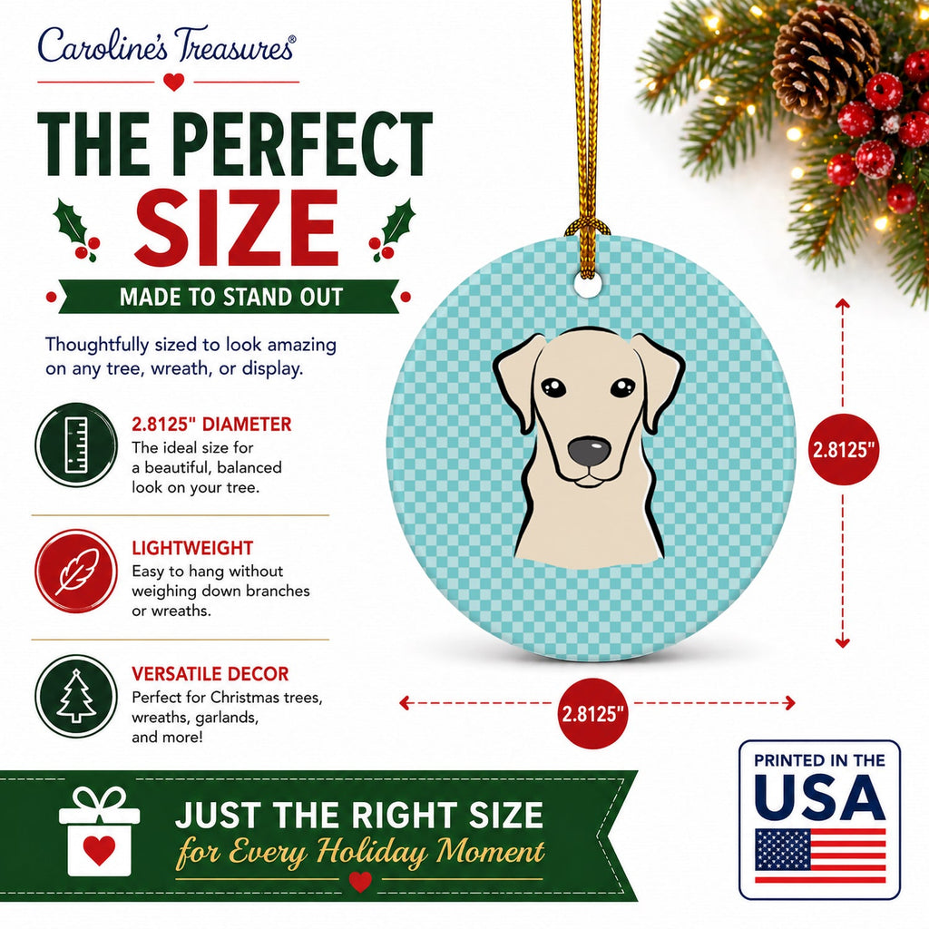 Checkerboard Blue Yellow Labrador Ceramic Ornament Christmas Tree Hanging Decorations for Home Christmas Holiday, Party, Gift, 3 in, Multicolor