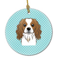 Checkerboard Blue Cavalier Spaniel Ceramic Ornament Christmas Tree Hanging Decorations for Home Christmas Holiday, Party, Gift, 3 in, Multicolor
