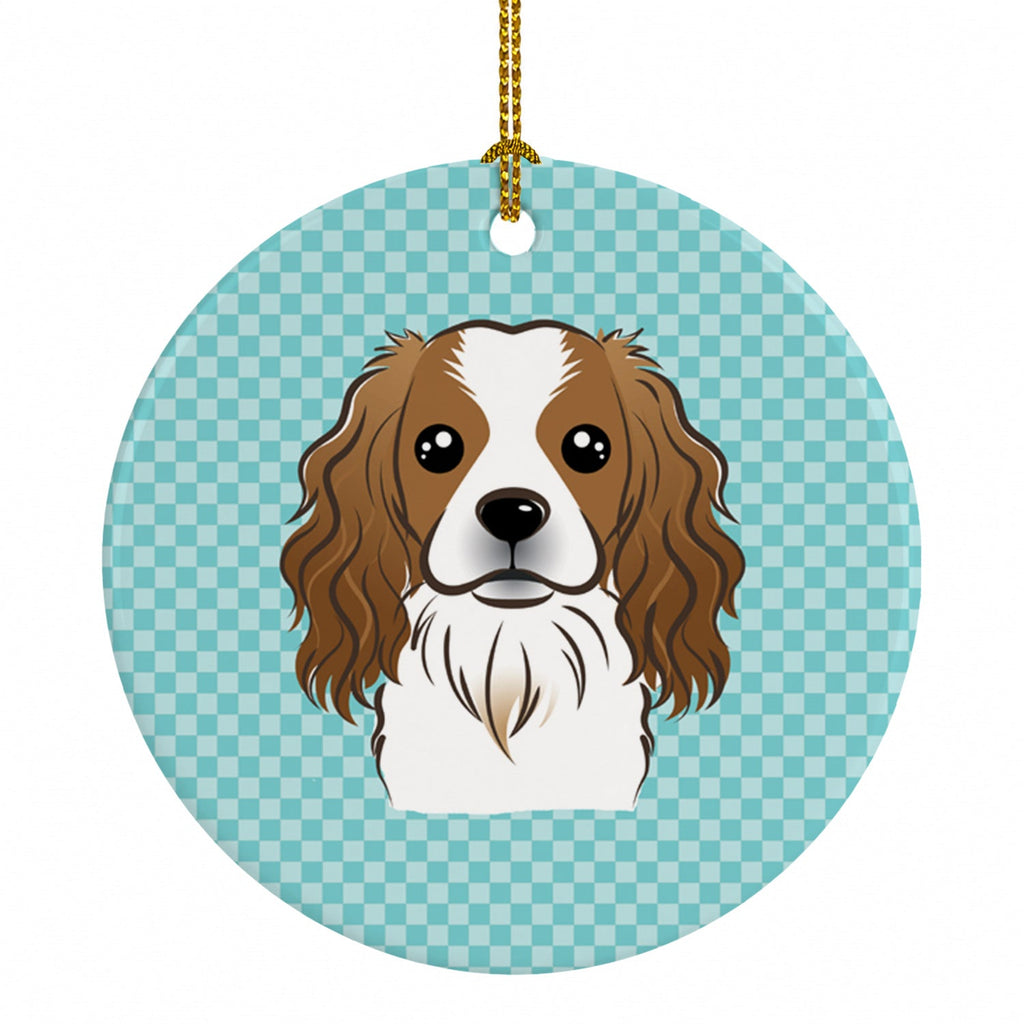 Checkerboard Blue Cavalier Spaniel Ceramic Ornament Christmas Tree Hanging Decorations for Home Christmas Holiday, Party, Gift, 3 in, Multicolor