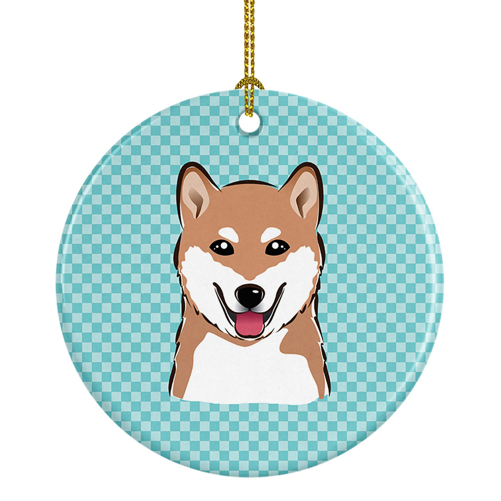 Checkerboard Blue Shiba Inu Ceramic Ornament Christmas Tree Hanging Decorations for Home Christmas Holiday, Party, Gift, 3 in, Multicolor