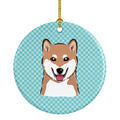 Checkerboard Blue Shiba Inu Ceramic Ornament Christmas Tree Hanging Decorations for Home Christmas Holiday, Party, Gift, 3 in, Multicolor