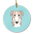 Checkerboard Blue Borzoi Ceramic Ornament Christmas Tree Hanging Decorations for Home Christmas Holiday, Party, Gift, 3 in, Multicolor