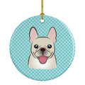 Checkerboard Blue French Bulldog Ceramic Ornament Christmas Tree Hanging Decorations for Home Christmas Holiday, Party, Gift, 3 in, Multicolor