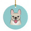 Checkerboard Blue French Bulldog Ceramic Ornament Christmas Tree Hanging Decorations for Home Christmas Holiday, Party, Gift, 3 in, Multicolor