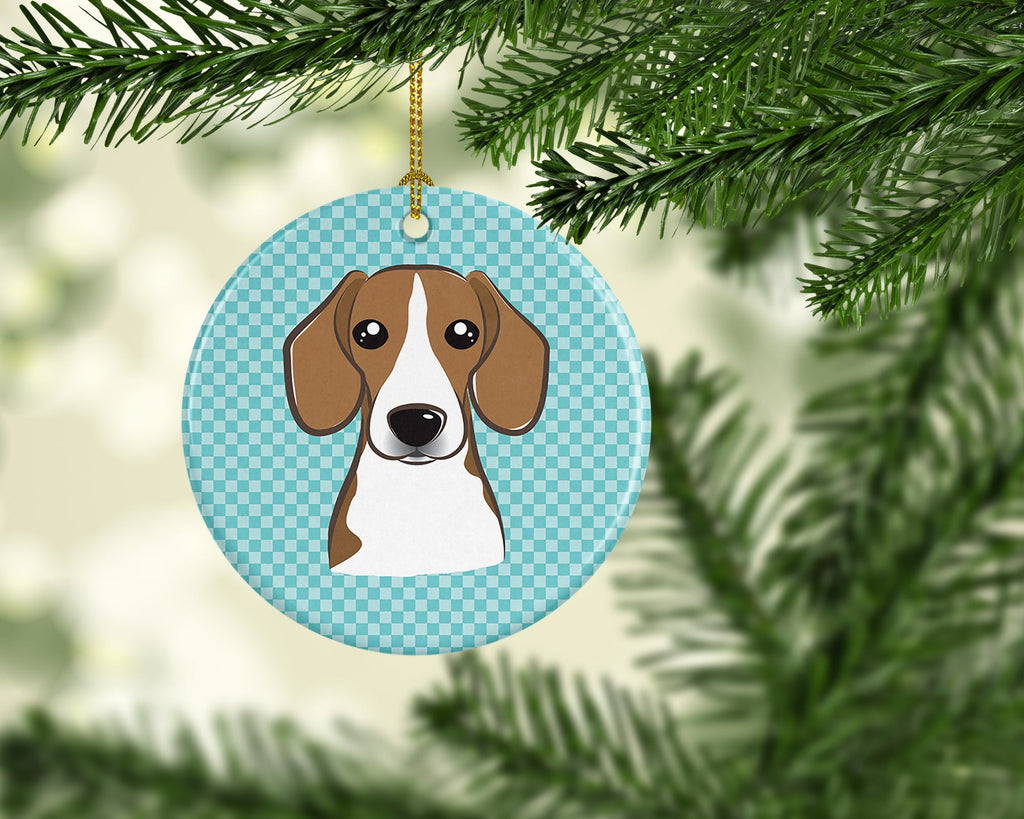 Checkerboard Blue Beagle Ceramic Ornament Christmas Tree Hanging Decorations for Home Christmas Holiday, Party, Gift, 3 in, Multicolor