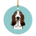 Checkerboard Blue Basset Hound Ceramic Ornament Christmas Tree Hanging Decorations for Home Christmas Holiday, Party, Gift, 3 in, Multicolor