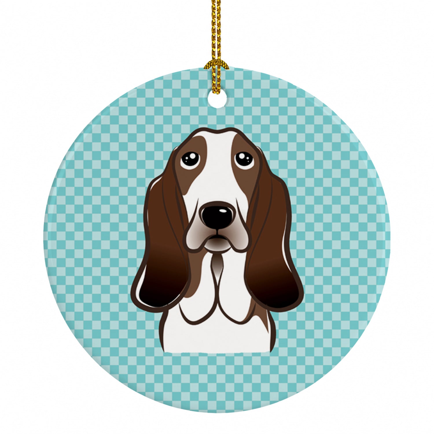 Checkerboard Blue Basset Hound Ceramic Ornament Christmas Tree Hanging Decorations for Home Christmas Holiday, Party, Gift, 3 in, Multicolor