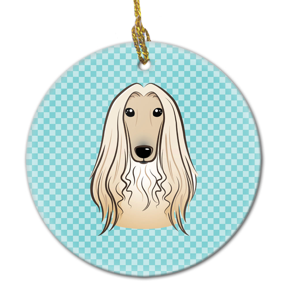 Checkerboard Blue Afghan Hound Ceramic Ornament Christmas Tree Hanging Decorations for Home Christmas Holiday, Party, Gift, 3 in, Multicolor