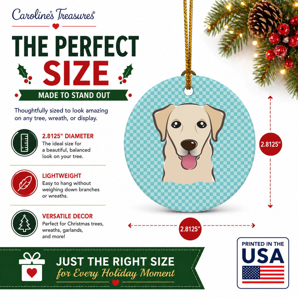 Checkerboard Blue Golden Retriever Ceramic Ornament Christmas Tree Hanging Decorations for Home Christmas Holiday, Party, Gift, 3 in, Multicolor