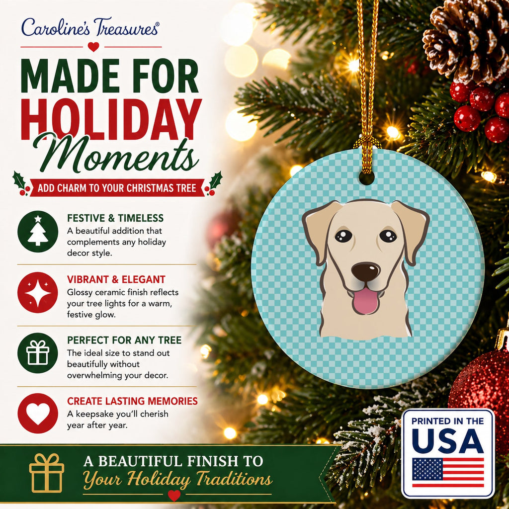 Checkerboard Blue Golden Retriever Ceramic Ornament Christmas Tree Hanging Decorations for Home Christmas Holiday, Party, Gift, 3 in, Multicolor