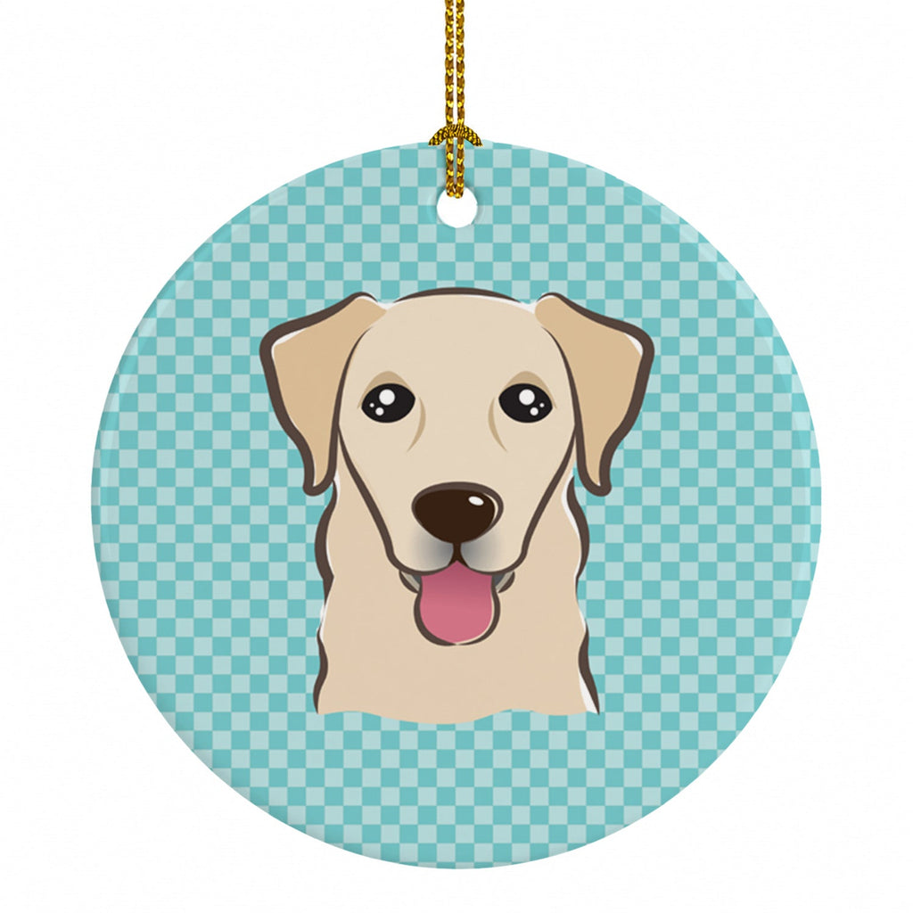Checkerboard Blue Golden Retriever Ceramic Ornament Christmas Tree Hanging Decorations for Home Christmas Holiday, Party, Gift, 3 in, Multicolor
