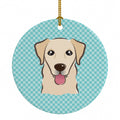 Checkerboard Blue Golden Retriever Ceramic Ornament Christmas Tree Hanging Decorations for Home Christmas Holiday, Party, Gift, 3 in, Multicolor