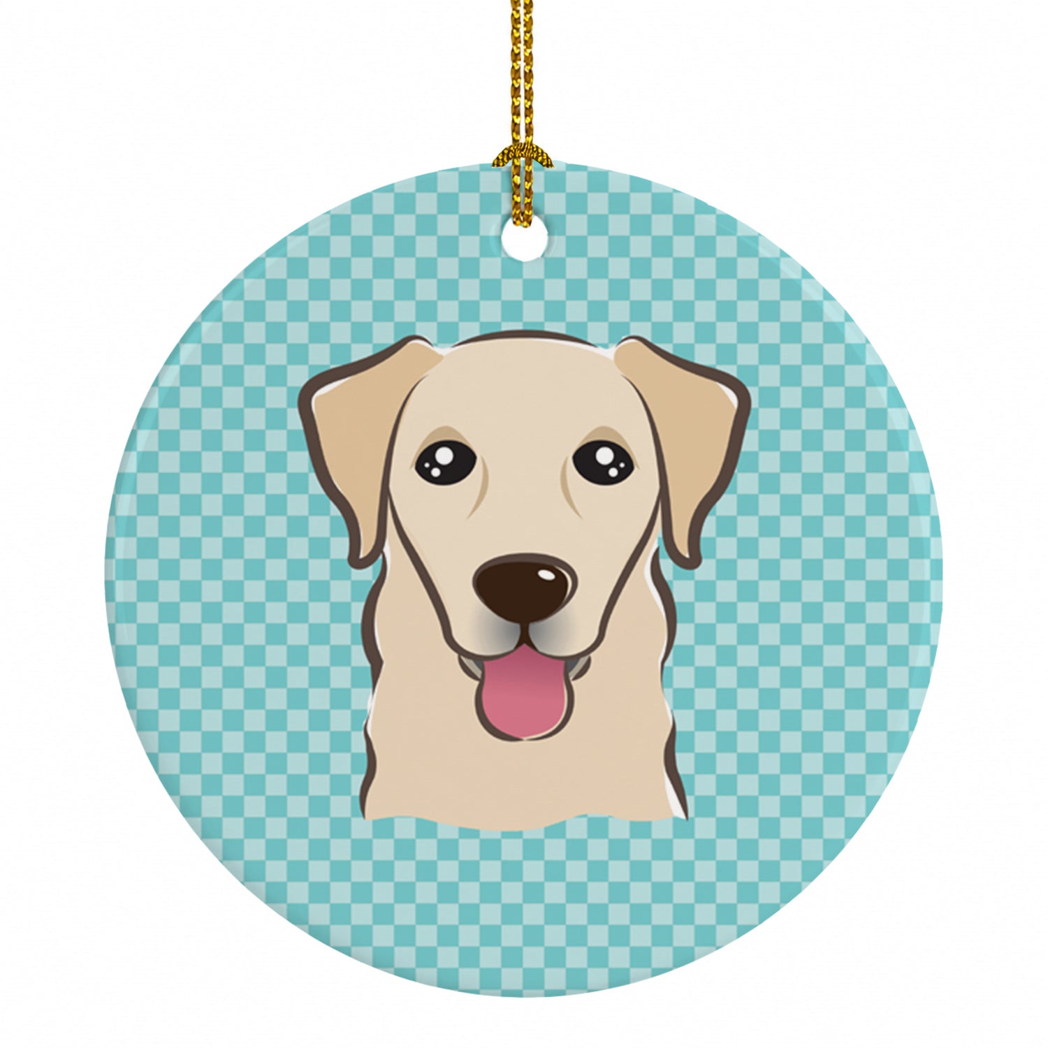 Checkerboard Blue Golden Retriever Ceramic Ornament Christmas Tree Hanging Decorations for Home Christmas Holiday, Party, Gift, 3 in, Multicolor