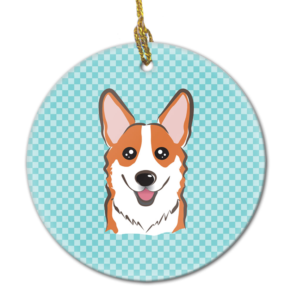 Checkerboard Blue Corgi Ceramic Ornament Christmas Tree Hanging Decorations for Home Christmas Holiday, Party, Gift, 3 in, Multicolor