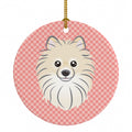Checkerboard Pink Pomeranian Ceramic Ornament Christmas Tree Hanging Decorations for Home Christmas Holiday, Party, Gift, 3 in, Multicolor
