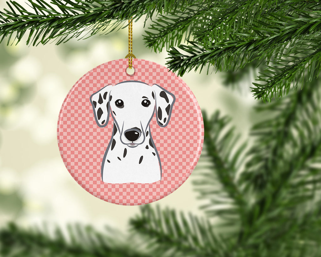 Checkerboard Pink Dalmatian Ceramic Ornament Christmas Tree Hanging Decorations for Home Christmas Holiday, Party, Gift, 3 in, Multicolor