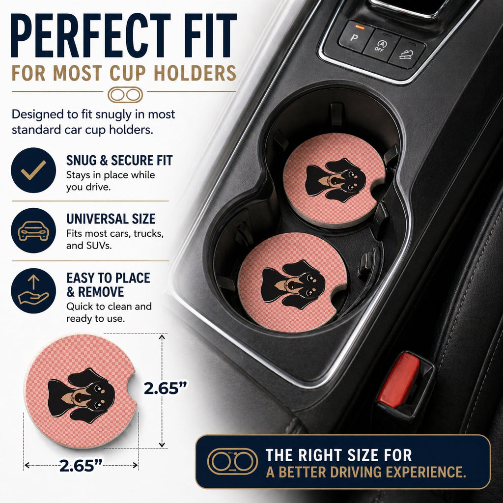 Checkerboard Pink Smooth Black and Tan Dachshund Set of 2 Cup Holder Car Coasters Absorbent Round Sandstone Coasters Gifts for Men or Women, 2.5, Multicolor
