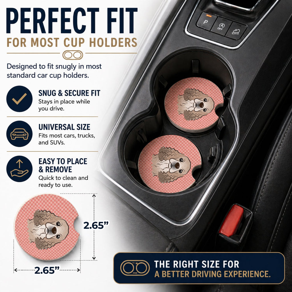 Checkerboard Pink Cocker Spaniel Set of 2 Cup Holder Car Coasters Absorbent Round Sandstone Coasters Gifts for Men or Women, 2.5, Multicolor