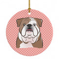 Checkerboard Pink English Bulldog  Ceramic Ornament Christmas Tree Hanging Decorations for Home Christmas Holiday, Party, Gift, 3 in, Multicolor