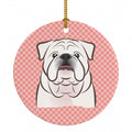 Checkerboard Pink White English Bulldog  Ceramic Ornament Christmas Tree Hanging Decorations for Home Christmas Holiday, Party, Gift, 3 in, Multicolor