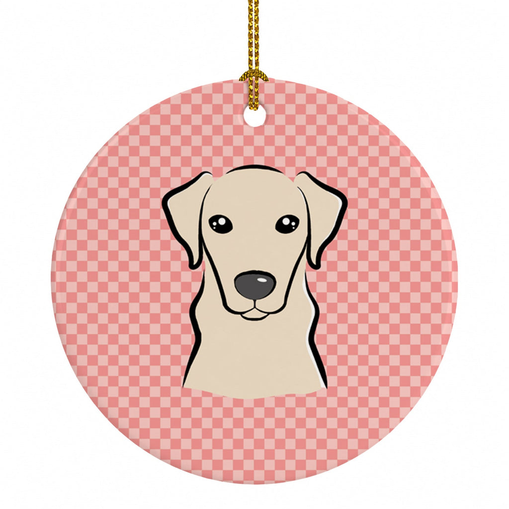Checkerboard Pink Yellow Labrador Ceramic Ornament Christmas Tree Hanging Decorations for Home Christmas Holiday, Party, Gift, 3 in, Multicolor