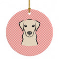 Checkerboard Pink Yellow Labrador Ceramic Ornament Christmas Tree Hanging Decorations for Home Christmas Holiday, Party, Gift, 3 in, Multicolor