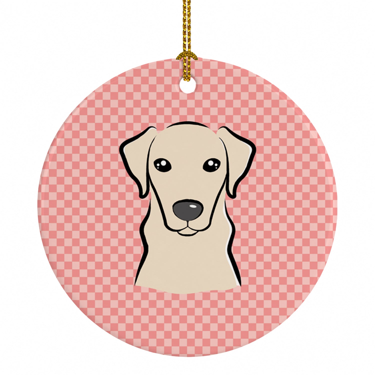 Checkerboard Pink Yellow Labrador Ceramic Ornament Christmas Tree Hanging Decorations for Home Christmas Holiday, Party, Gift, 3 in, Multicolor