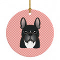 Checkerboard Pink French Bulldog Ceramic Ornament Christmas Tree Hanging Decorations for Home Christmas Holiday, Party, Gift, 3 in, Multicolor
