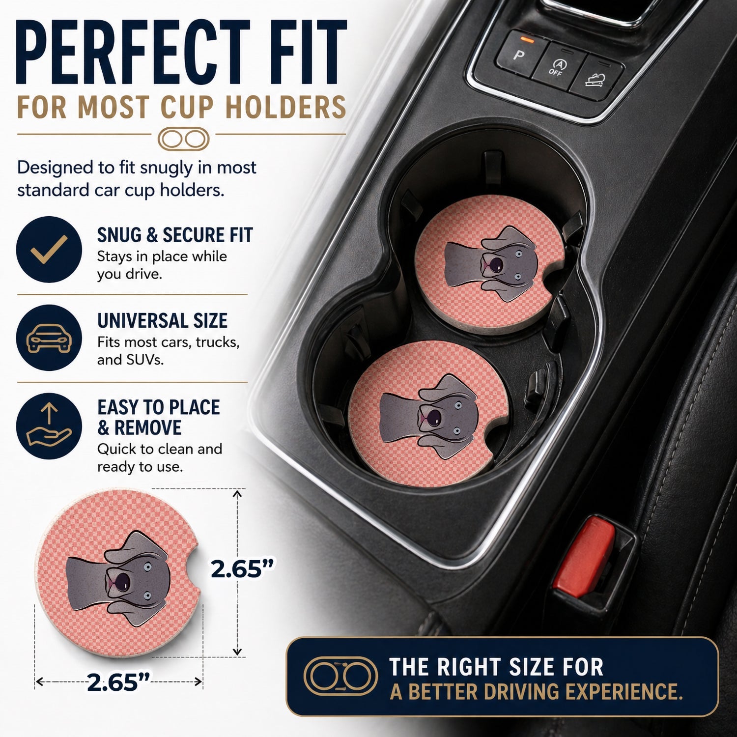 Checkerboard Pink Weimaraner Set of 2 Cup Holder Car Coasters Absorbent Round Sandstone Coasters Gifts for Men or Women, 2.5, Multicolor