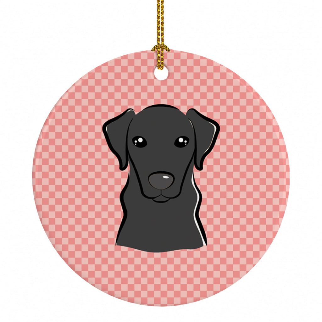 Checkerboard Pink Black Labrador Ceramic Ornament Christmas Tree Hanging Decorations for Home Christmas Holiday, Party, Gift, 3 in, Multicolor