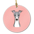 Checkerboard Pink Italian Greyhound Ceramic Ornament Christmas Tree Hanging Decorations for Home Christmas Holiday, Party, Gift, 3 in, Multicolor