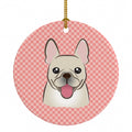 Checkerboard Pink French Bulldog Ceramic Ornament Christmas Tree Hanging Decorations for Home Christmas Holiday, Party, Gift, 3 in, Multicolor