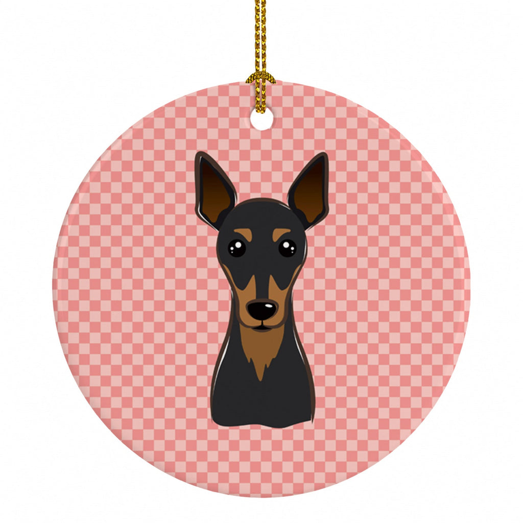 Checkerboard Pink Min Pin Ceramic Ornament Christmas Tree Hanging Decorations for Home Christmas Holiday, Party, Gift, 3 in, Multicolor