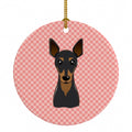Checkerboard Pink Min Pin Ceramic Ornament Christmas Tree Hanging Decorations for Home Christmas Holiday, Party, Gift, 3 in, Multicolor