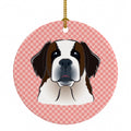 Checkerboard Pink Saint Bernard Ceramic Ornament Christmas Tree Hanging Decorations for Home Christmas Holiday, Party, Gift, 3 in, Multicolor