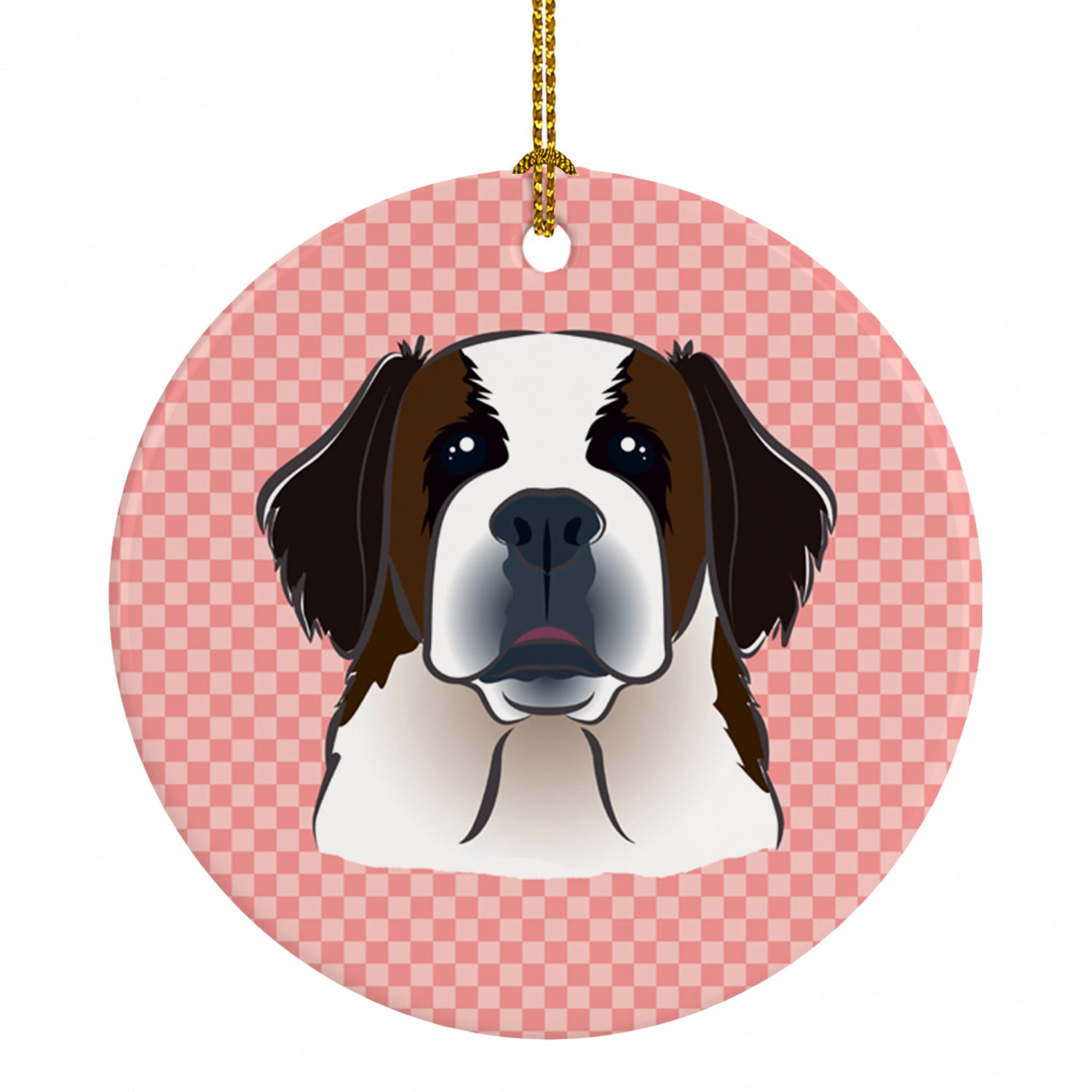Checkerboard Pink Saint Bernard Ceramic Ornament Christmas Tree Hanging Decorations for Home Christmas Holiday, Party, Gift, 3 in, Multicolor