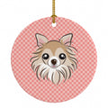 Checkerboard Pink Chihuahua Ceramic Ornament Christmas Tree Hanging Decorations for Home Christmas Holiday, Party, Gift, 3 in, Multicolor