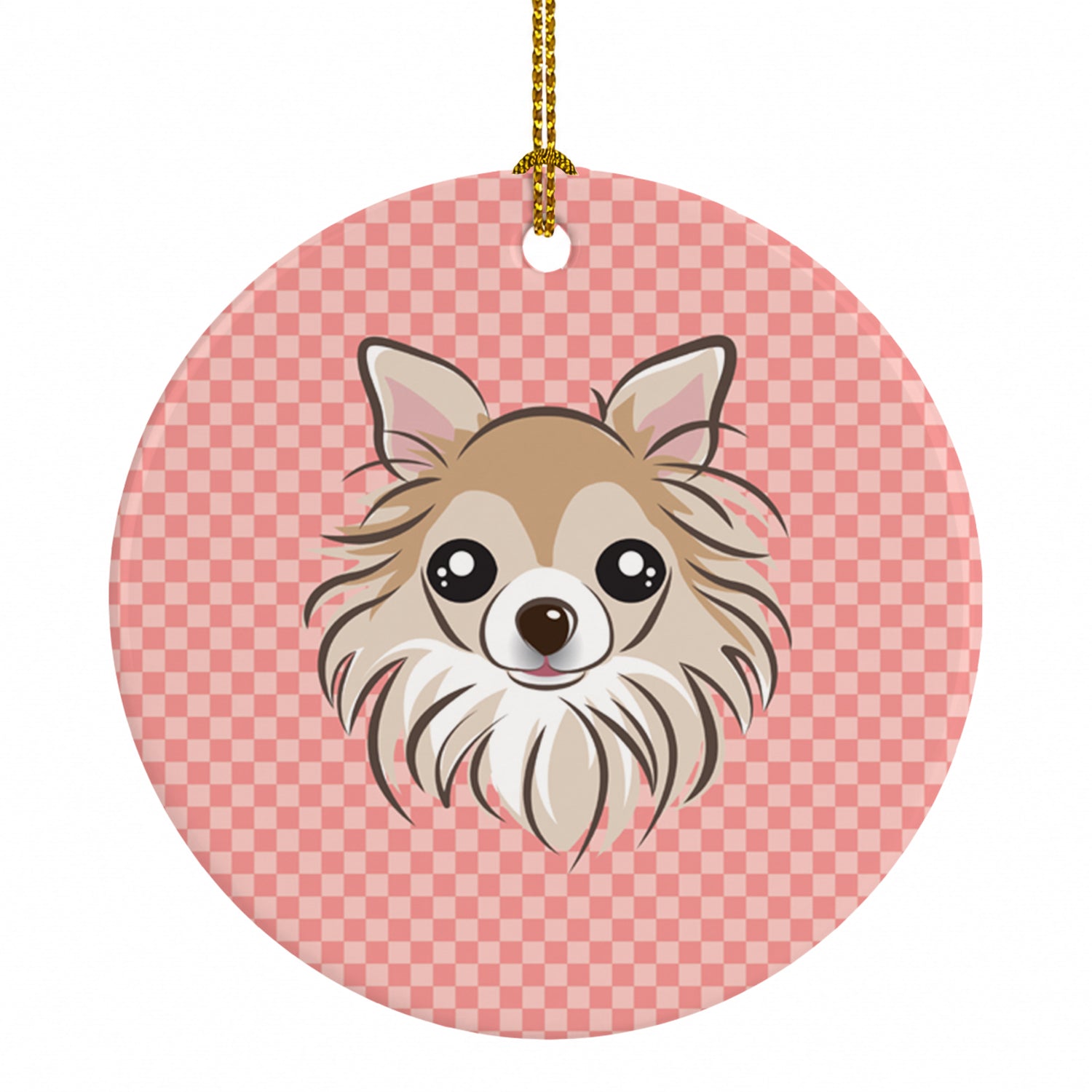 Checkerboard Pink Chihuahua Ceramic Ornament Christmas Tree Hanging Decorations for Home Christmas Holiday, Party, Gift, 3 in, Multicolor