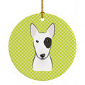 Checkerboard Lime Green Bull Terrier Ceramic Ornament Christmas Tree Hanging Decorations for Home Christmas Holiday, Party, Gift, 3 in, Multicolor