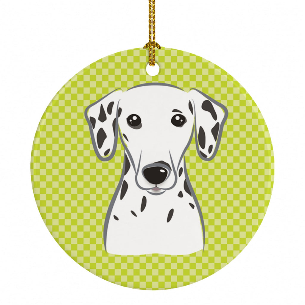 Checkerboard Lime Green Dalmatian Ceramic Ornament Christmas Tree Hanging Decorations for Home Christmas Holiday, Party, Gift, 3 in, Multicolor