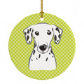 Checkerboard Lime Green Dalmatian Ceramic Ornament Christmas Tree Hanging Decorations for Home Christmas Holiday, Party, Gift, 3 in, Multicolor