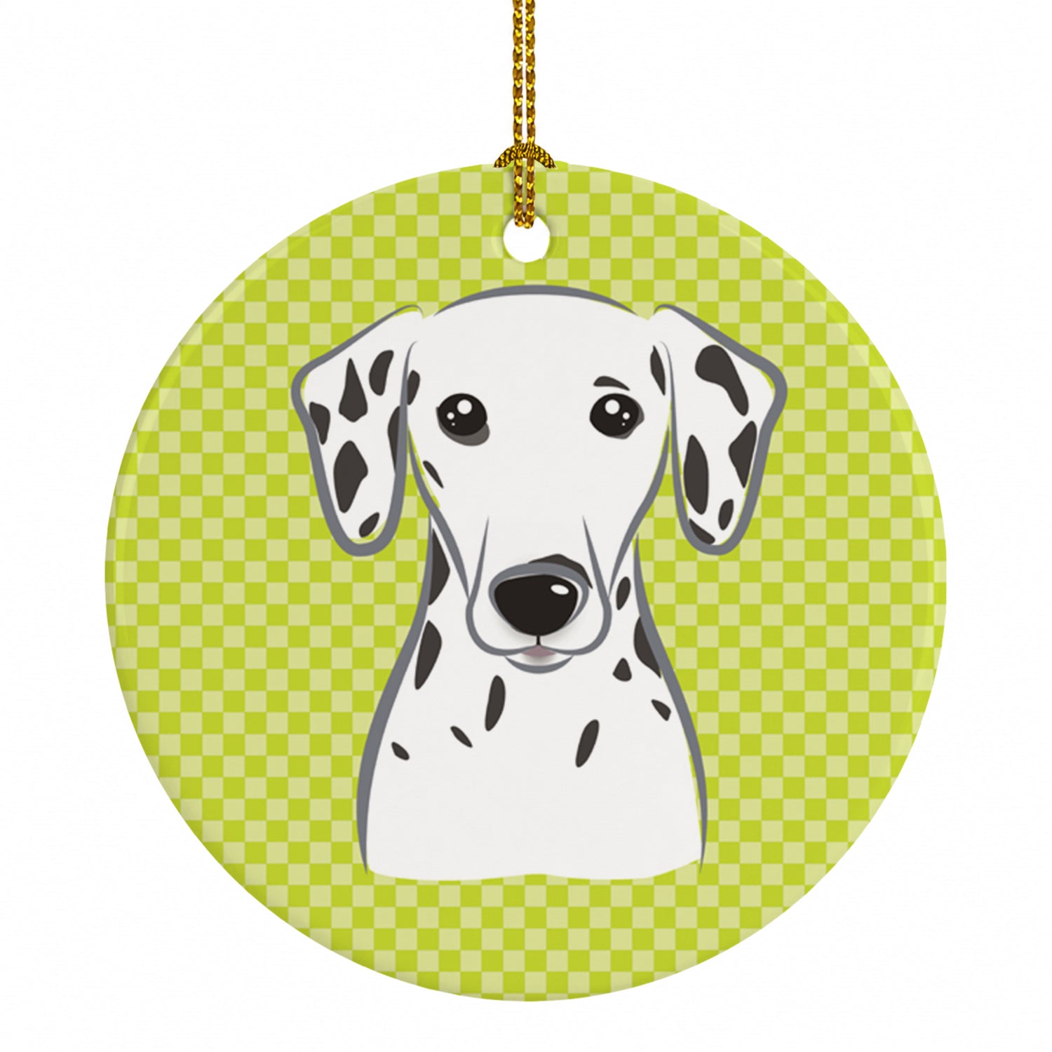 Checkerboard Lime Green Dalmatian Ceramic Ornament Christmas Tree Hanging Decorations for Home Christmas Holiday, Party, Gift, 3 in, Multicolor